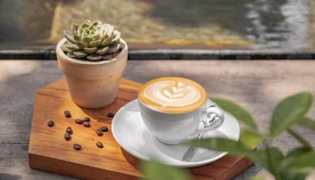 cup-coffee-with-decorations-plant-wooden-surface_181624-60401
